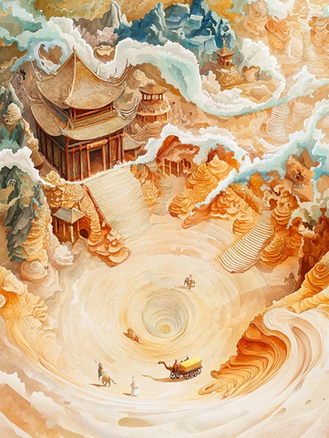 古风中式建筑云雾缭绕中的仙境景象