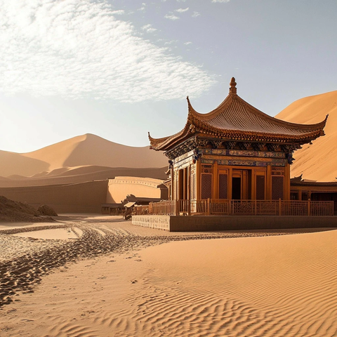 沙漠中传统中式建筑的独特景观