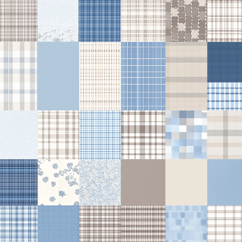 柔和蓝调拼接格纹图案