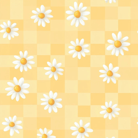 黄色格子小白菊花纹