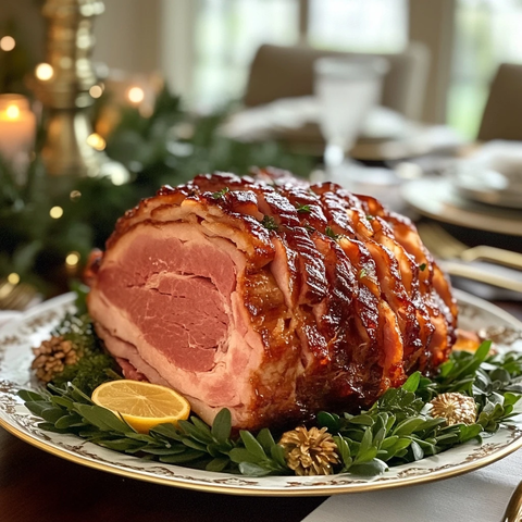 圣诞火腿现代餐桌布置