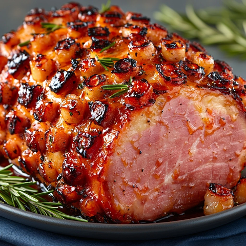 蜂蜜烤火腿白盘顶视图