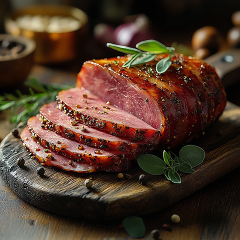 黑胡椒脆皮火腿配香草