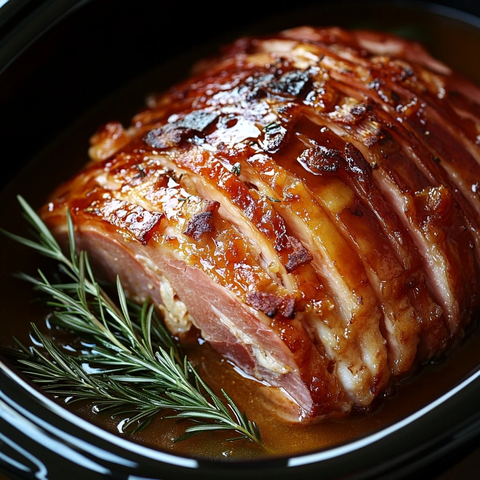 金黄色火腿配新鲜迷迭香