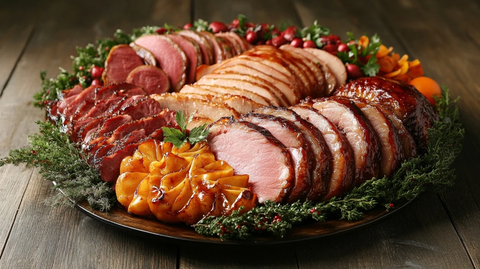 节日肉类拼盘配新鲜香草水果