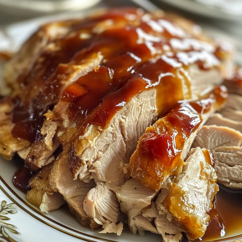 烤火鸡配酱汁切片