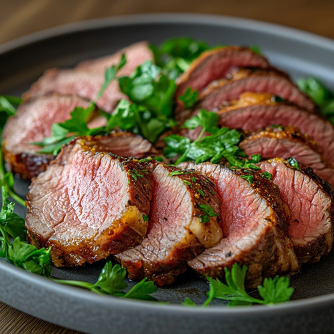 牛肉片配香草装饰盘