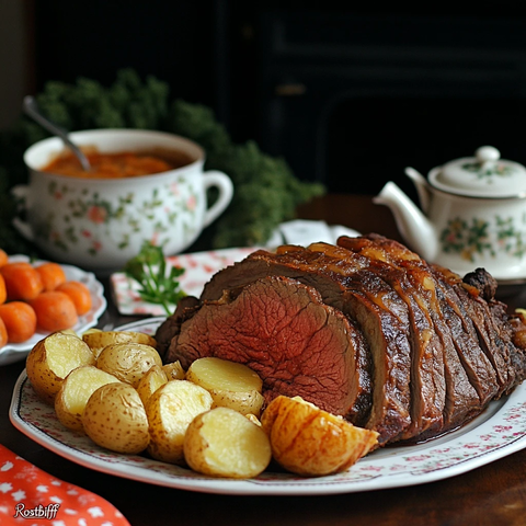 烤牛肉切片与配菜