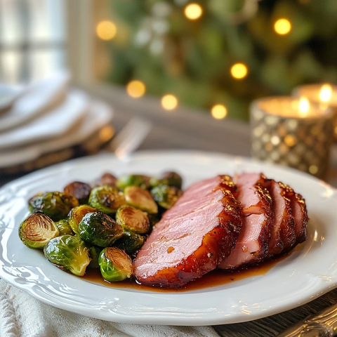 枫糖火腿配烤球芽甘蓝