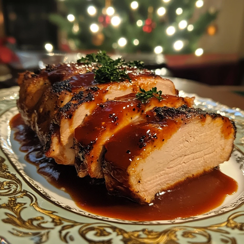 圣诞烤猪里脊配烧烤酱