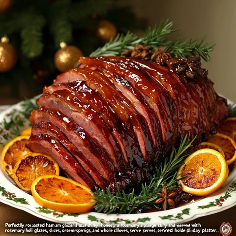 蜂蜜烤火腿配橙片和香草