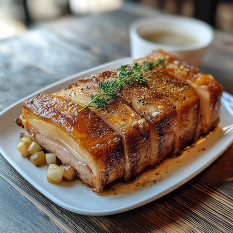 猪肉块配蒜香面包皮