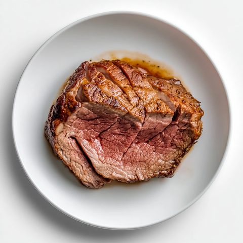 烤牛肉白盘顶视图