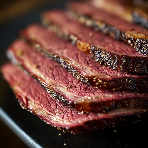 厚层粉红马肉切片特写