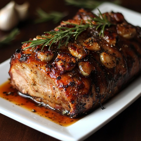 香草烤猪肩肉配蒜盐调料