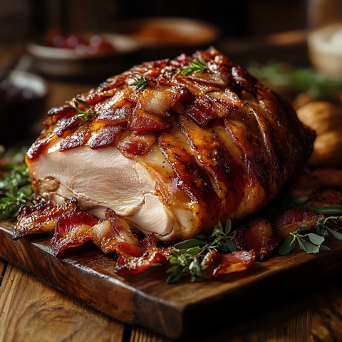 烤火鸡培根木桌