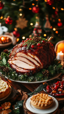 圣诞餐桌烤火鸡甜点美食