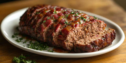 切片肉卷配香草木桌摆盘