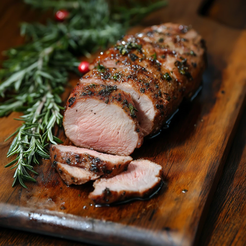 香煎猪排与香草木板摆盘