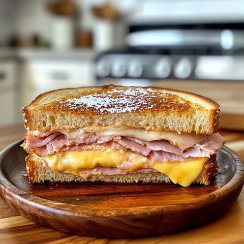 烤三明治配火腿火鸡奶酪木盘