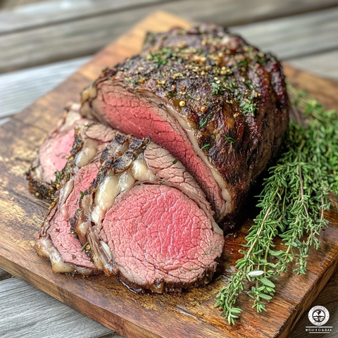 香草蒜香烤肋眼牛排切块