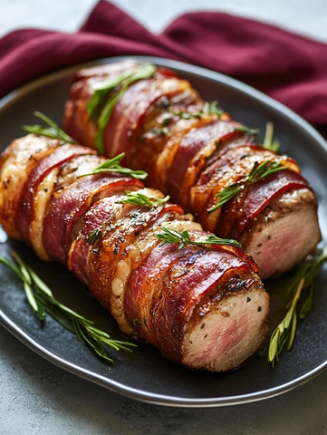 培根裹猪里脊肉切片特写
