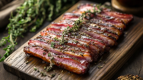 干草药熏制培根木板展示