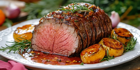 烤牛排配三文鱼酱与时蔬