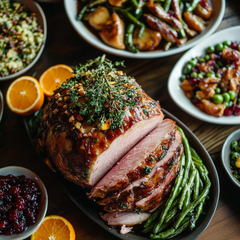 烤火腿配橙姜与青豆蔓越莓