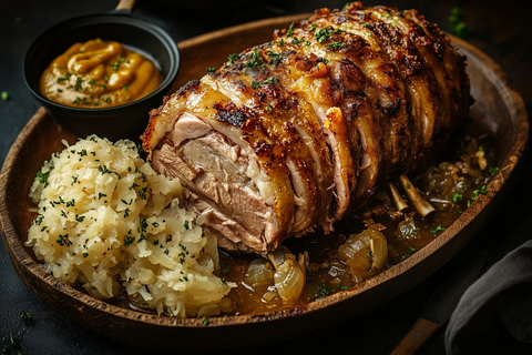 烤猪蹄配酸菜芥末