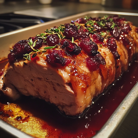 蔓越莓芥末烤猪里脊配苹果酱