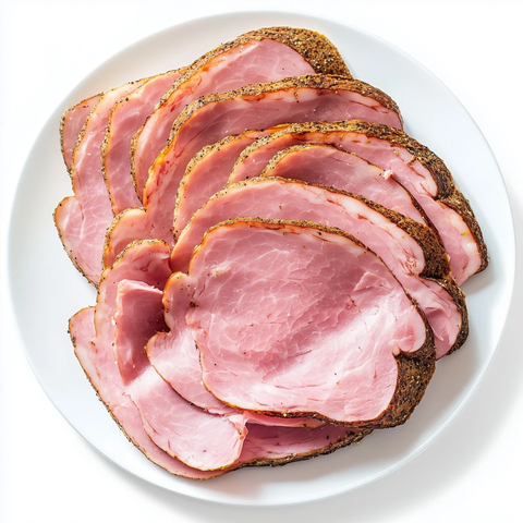 白背景煮火腿开放三明治