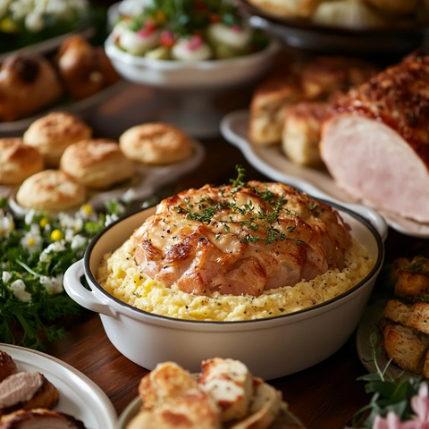 复活节晚餐餐桌上的黄油桶