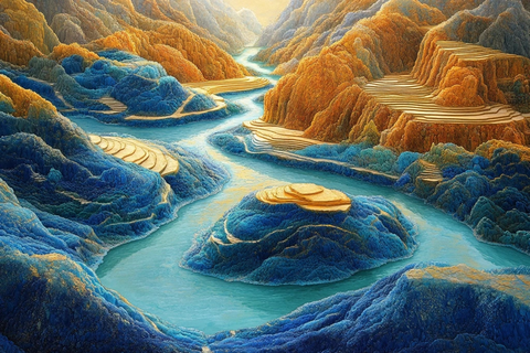 山川河流与梯田相间的自然风景