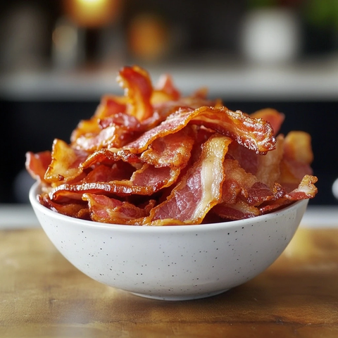 厨房桌上摆满培根