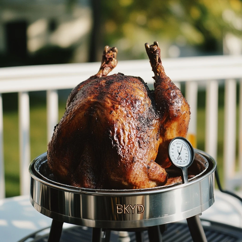 立式烤火鸡与金属烤盘