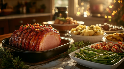 节日盛宴烤火腿配土豆