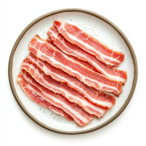 培根猪肉片平铺白背景
