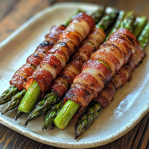 培根卷芦笋白瓷盘