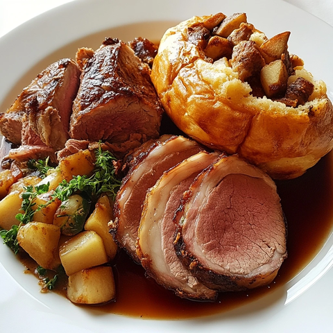 牛肉羊肉猪肉薄片配约克郡布丁