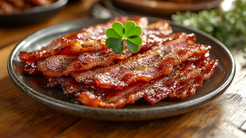 培根盘中的绿色三叶草