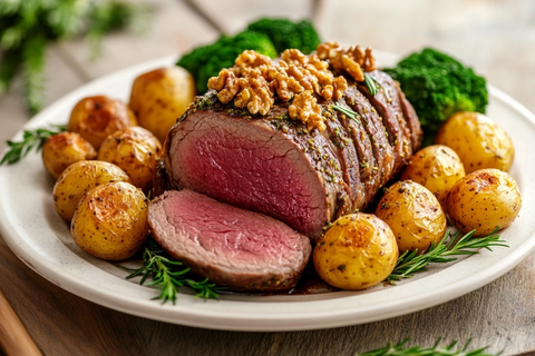 烤牛肉配土豆西兰花佐香草汁