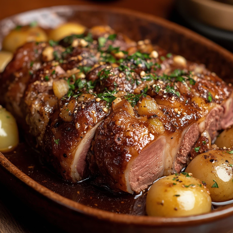 烤猪排佐香草与酱汁