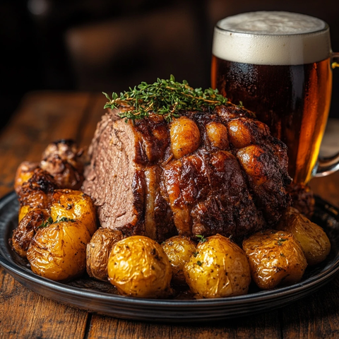 周日烤肉与啤酒木桌