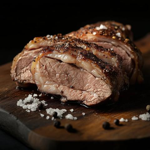 熟制羊腿排切片木板摆放