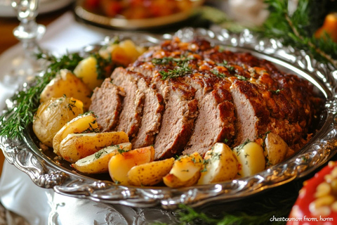 银盘肉配奶酪土豆