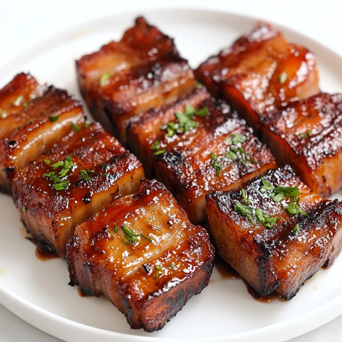 条纹烤肉切片整齐摆盘