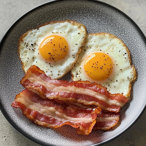 煎蛋与脆皮培根早餐
