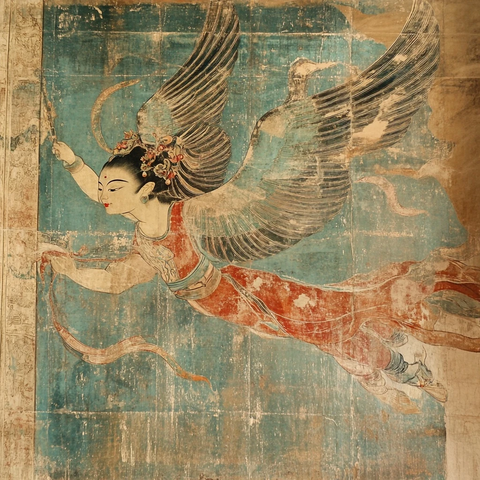 飞天壁画图仙女振翅欲飞姿态优美