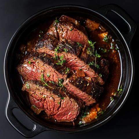 牛肉炖锅配蒜和焦糖化酱